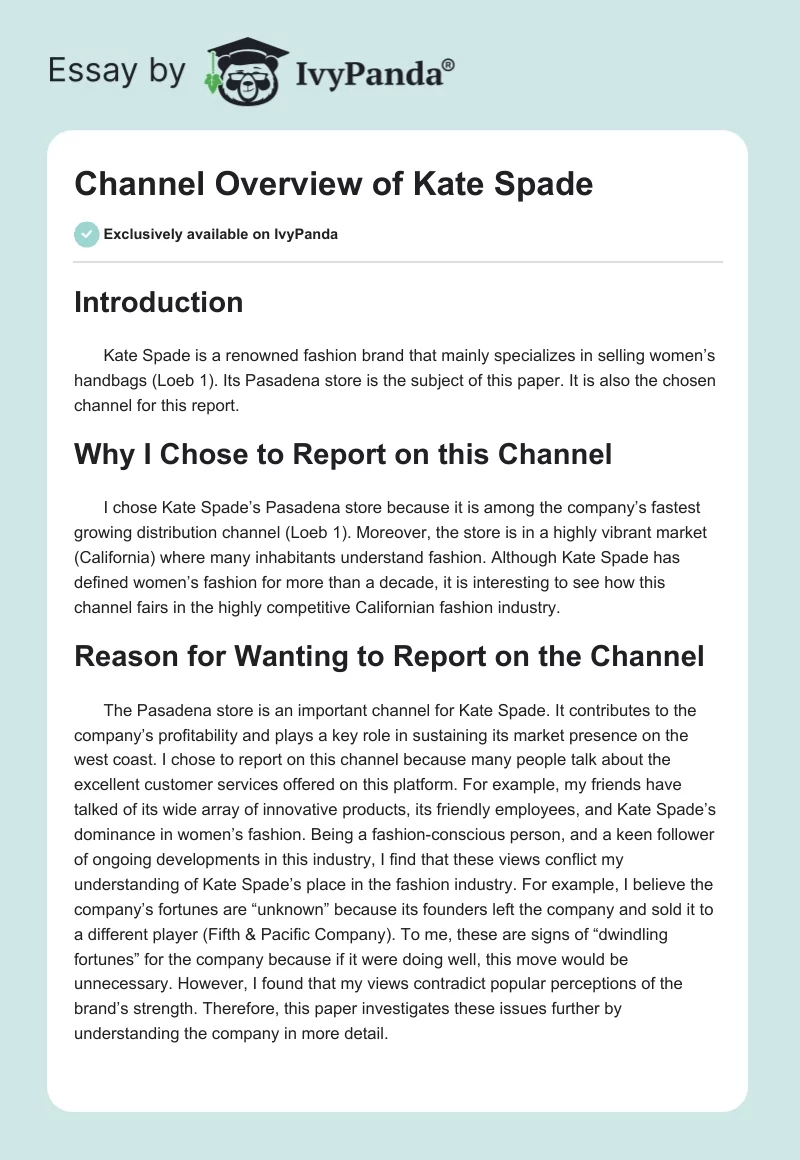Channel Overview of Kate Spade. Page 1
