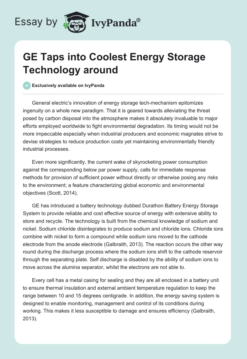 GE Taps into Coolest Energy Storage Technology around. Page 1