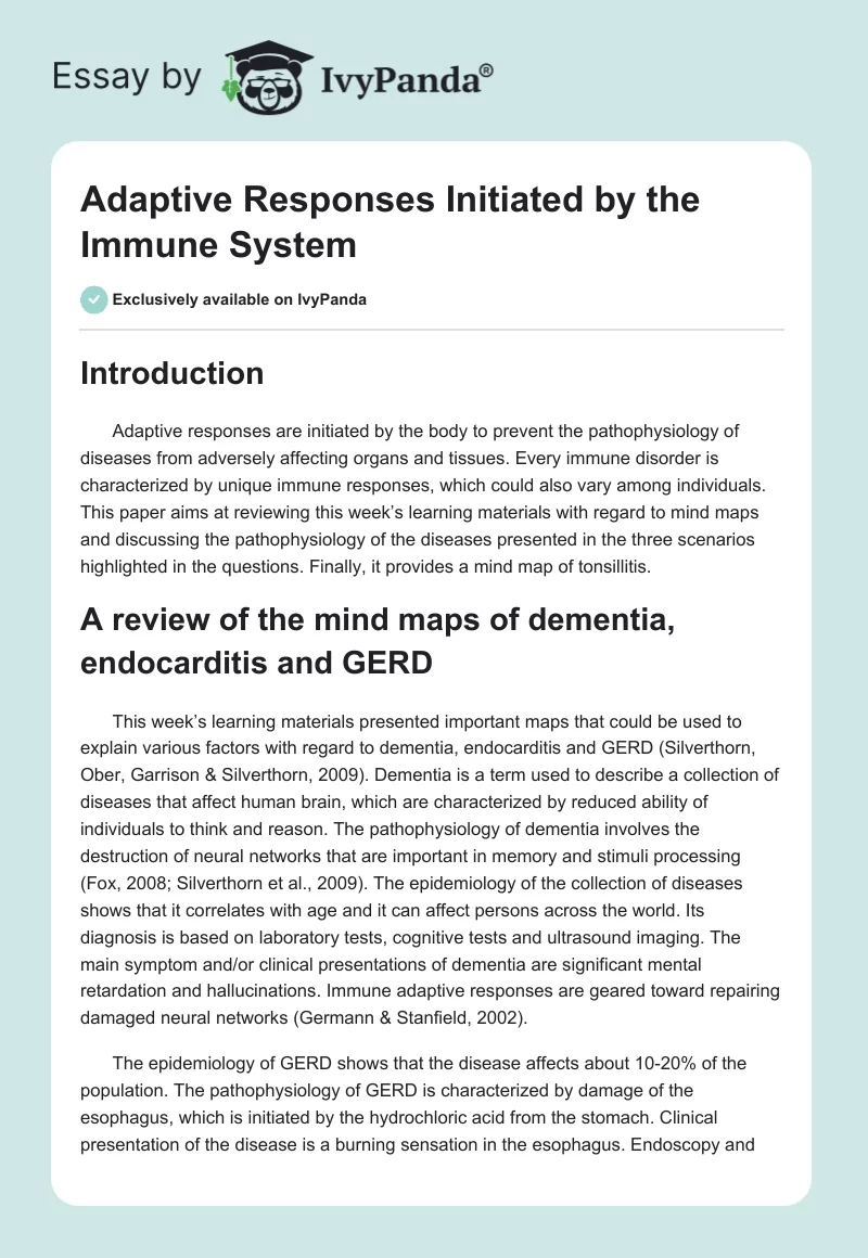 Adaptive Responses Initiated by the Immune System. Page 1