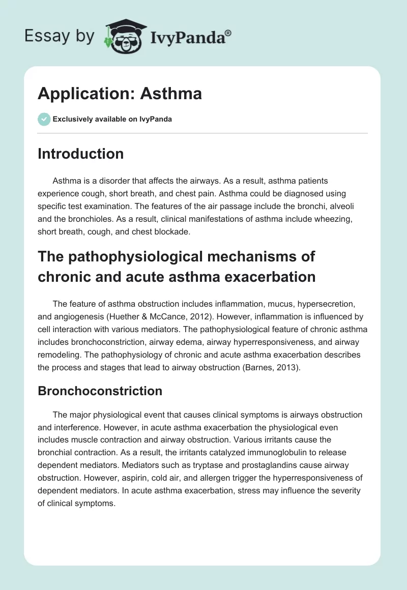Application: Asthma. Page 1