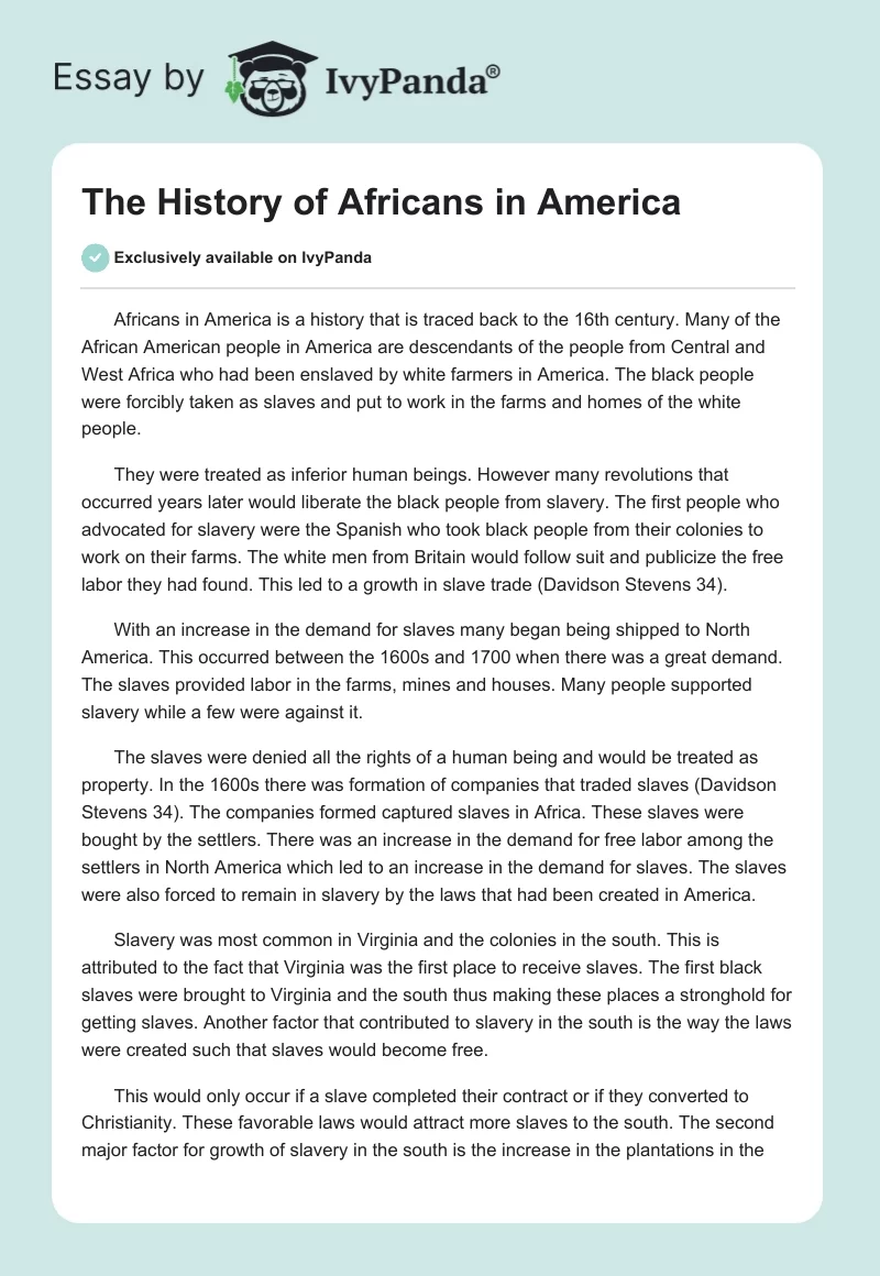 The History of Africans in America. Page 1