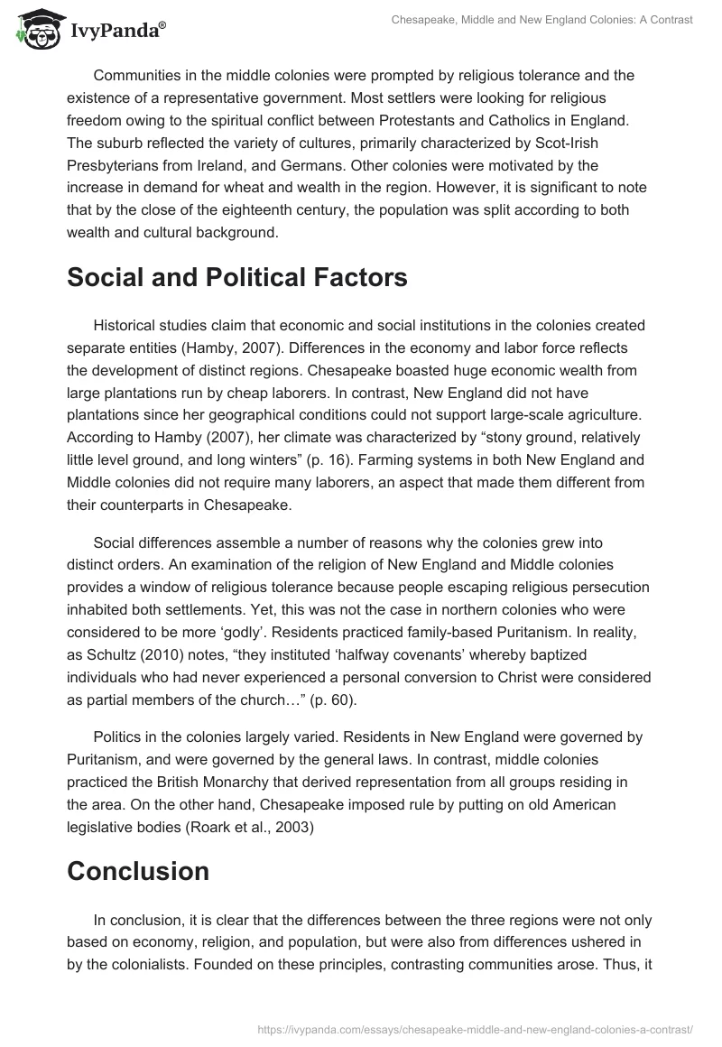 Chesapeake, Middle and New England Colonies: A Contrast. Page 2