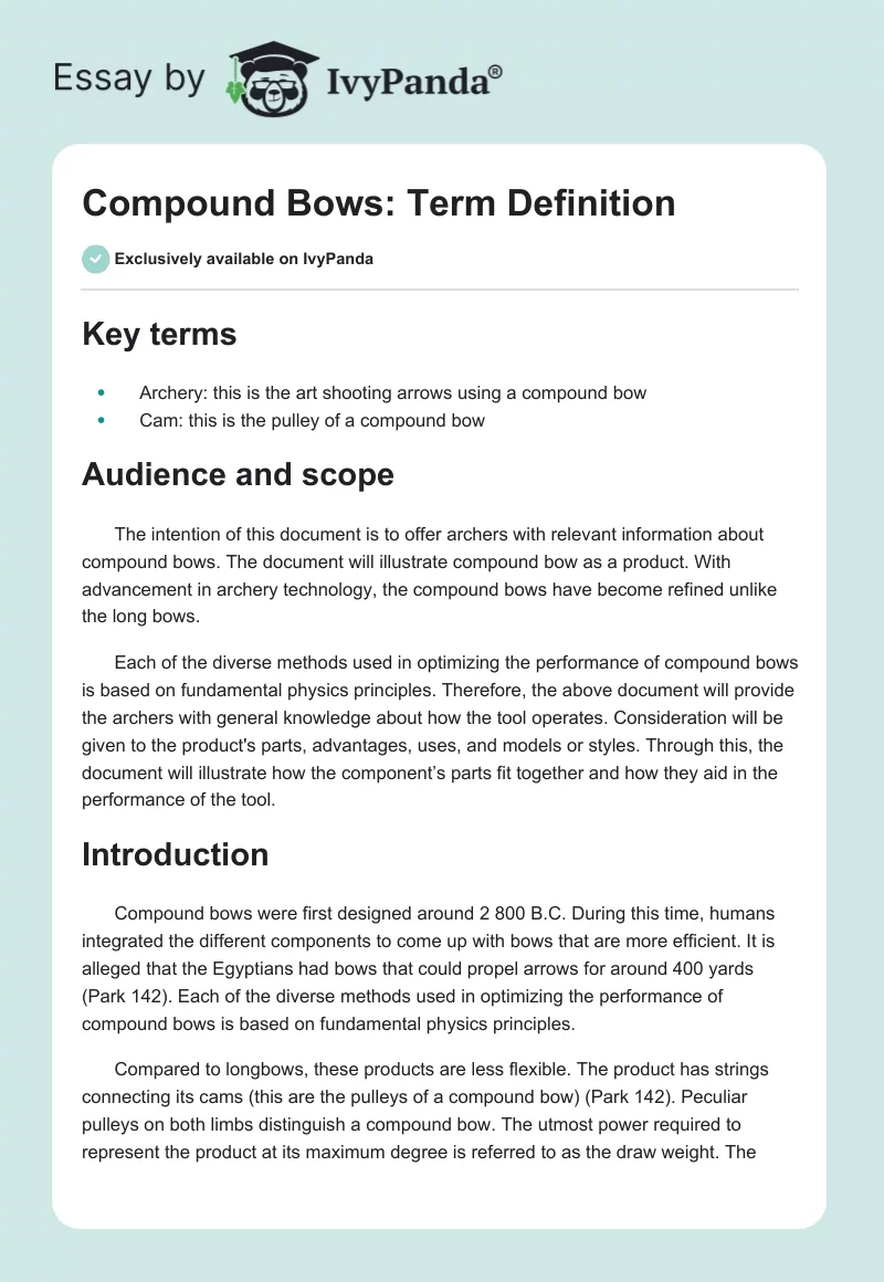 Compound Bows: Term Definition. Page 1