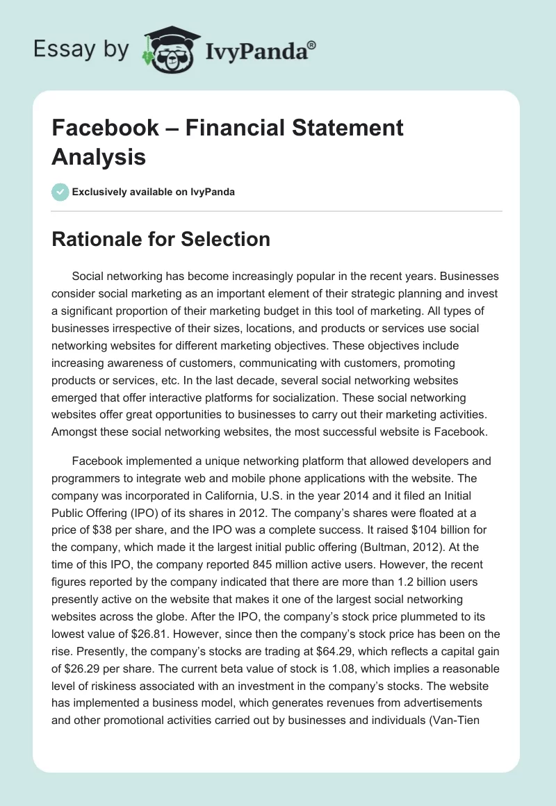 Facebook – Financial Statement Analysis. Page 1