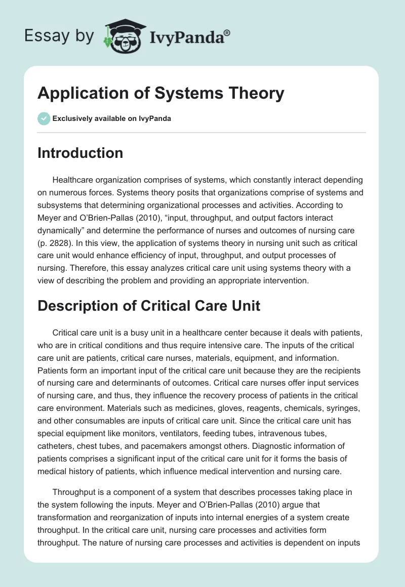 Application of Systems Theory. Page 1