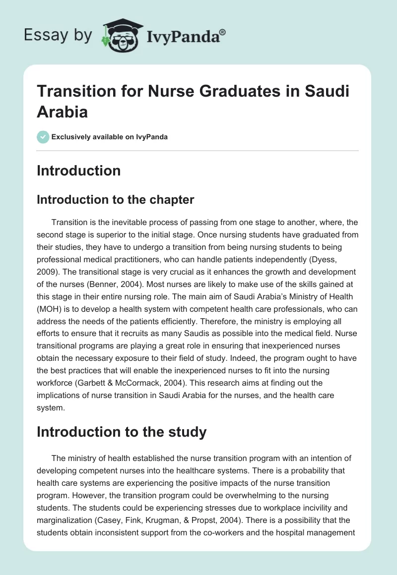 Transition for Nurse Graduates in Saudi Arabia. Page 1