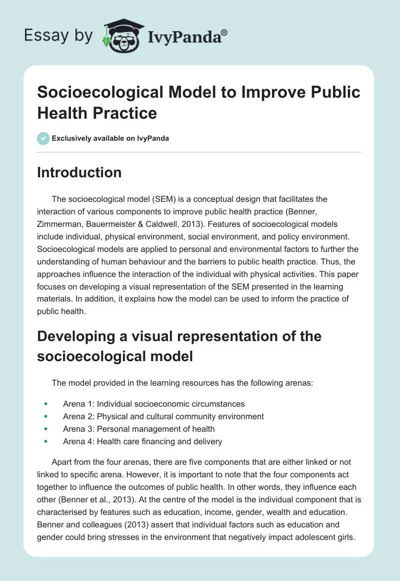 Socioecological Model to Improve Public Health Practice. Page 1