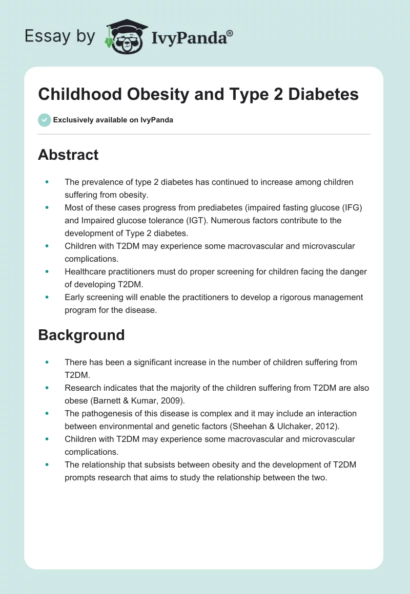 Childhood Obesity and Type 2 Diabetes. Page 1
