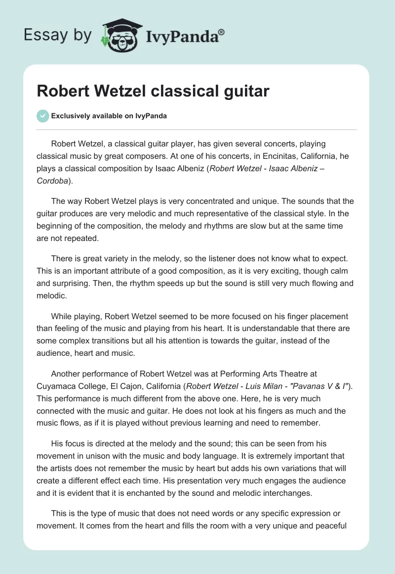 Robert Wetzel classical guitar. Page 1