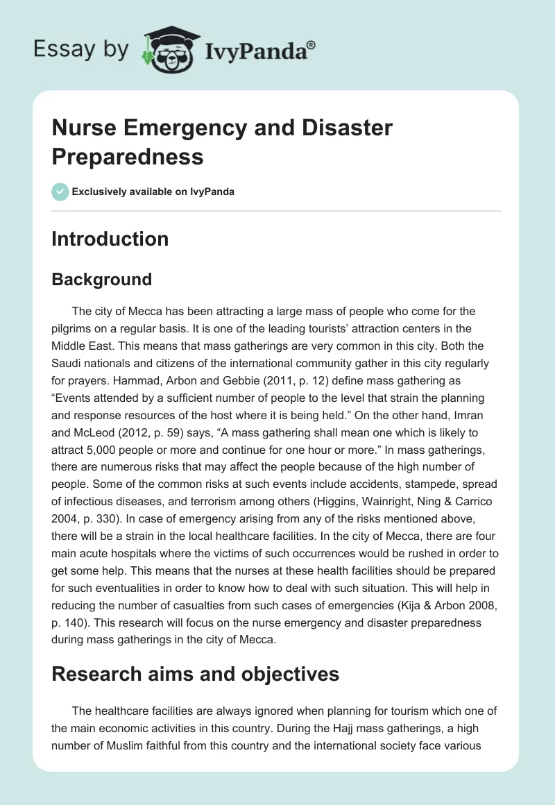 Nurse Emergency and Disaster Preparedness. Page 1