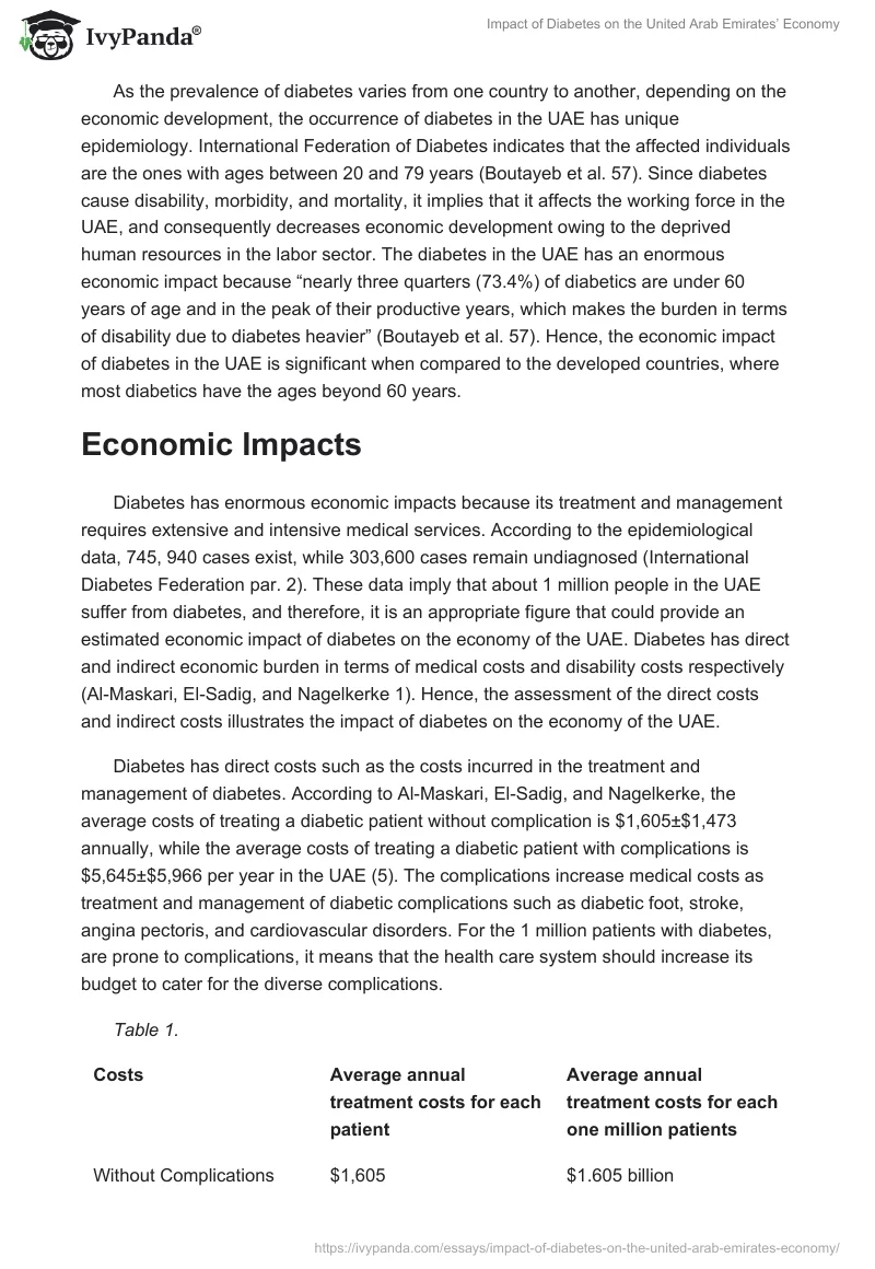Impact of Diabetes on the United Arab Emirates’ Economy. Page 2