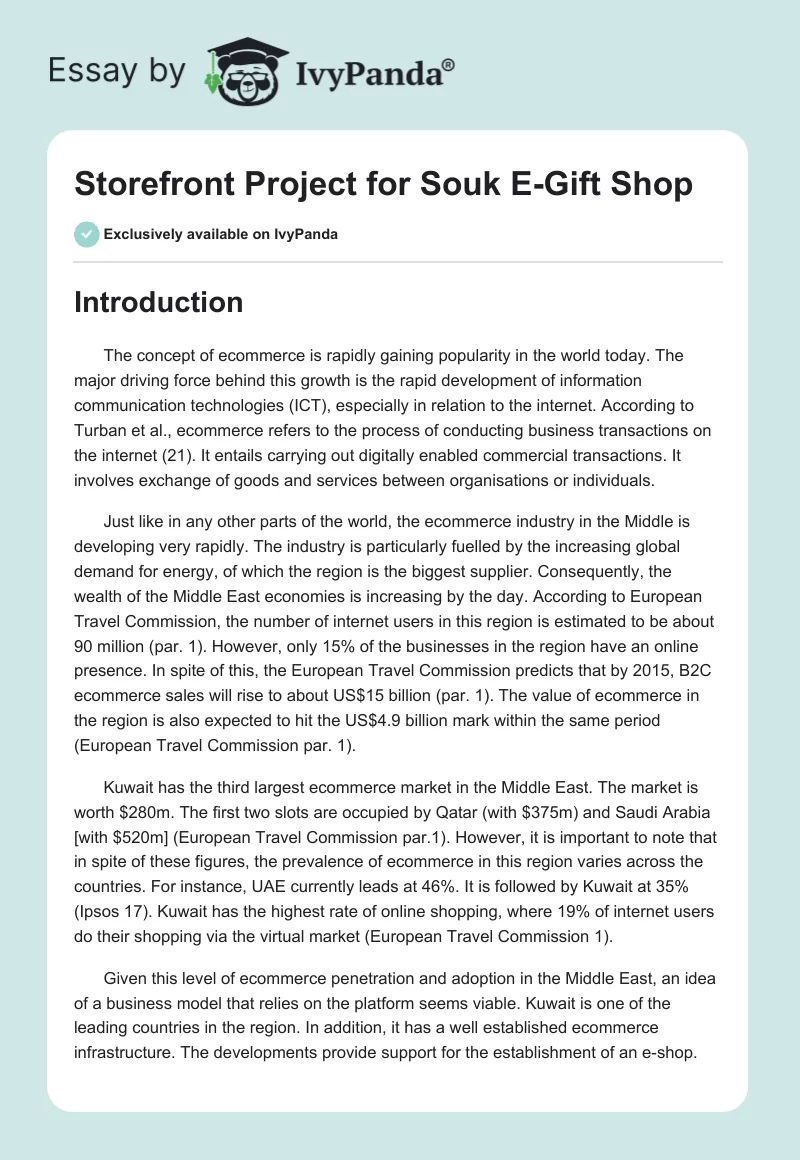 Storefront Project for Souk E-Gift Shop. Page 1