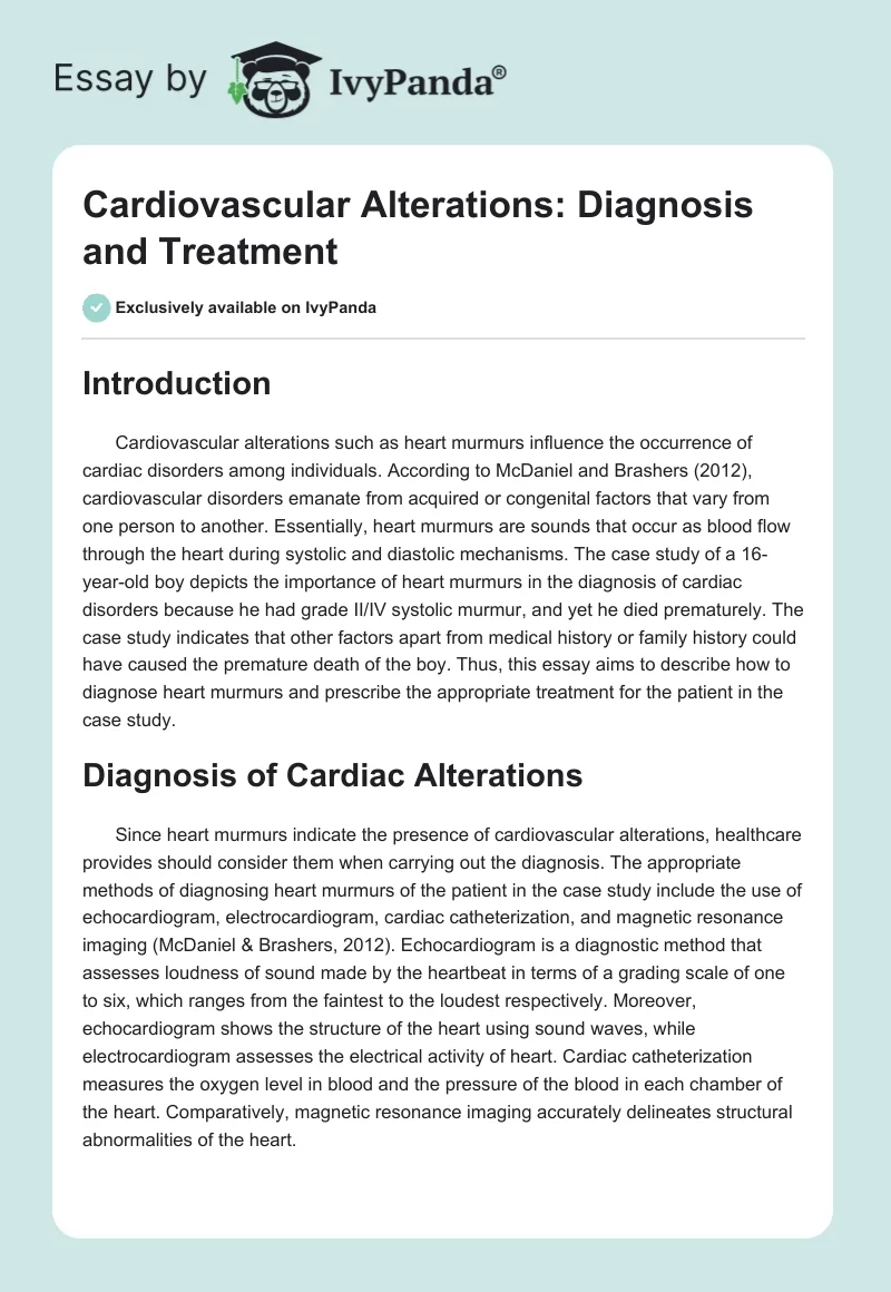 Cardiovascular Alterations: Diagnosis and Treatment. Page 1