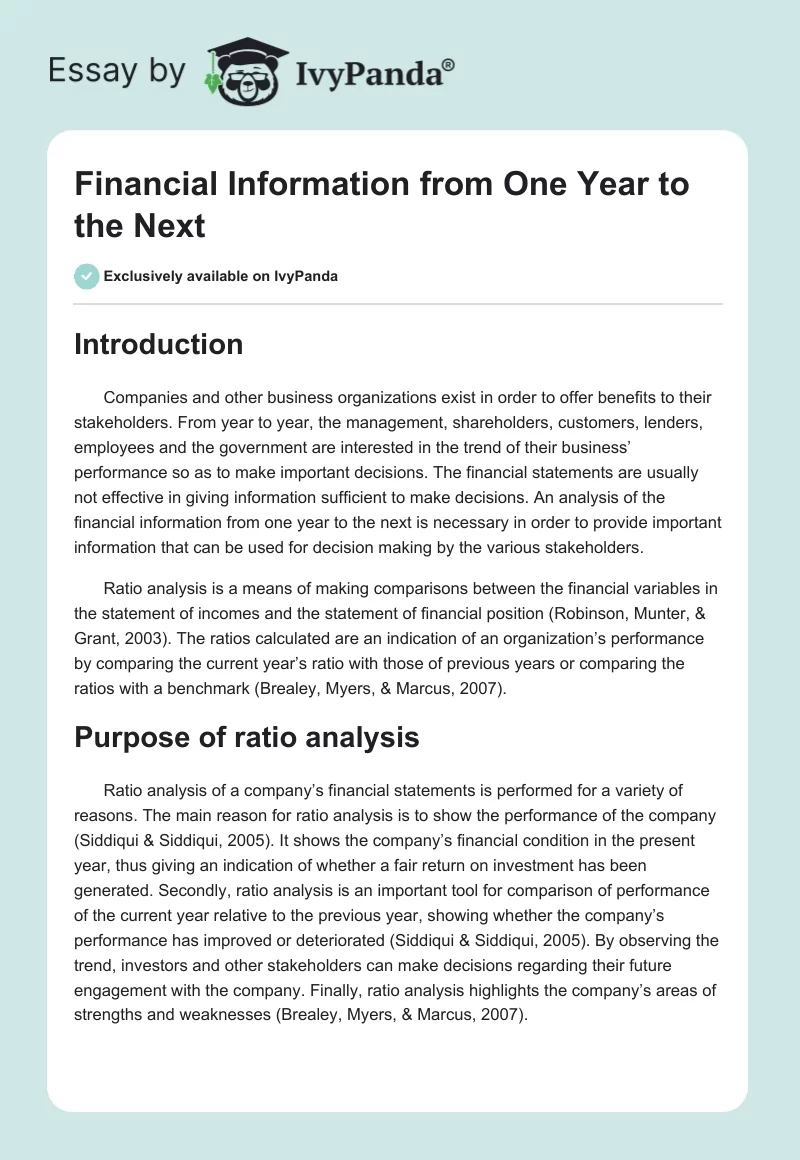 Financial Information from One Year to the Next. Page 1