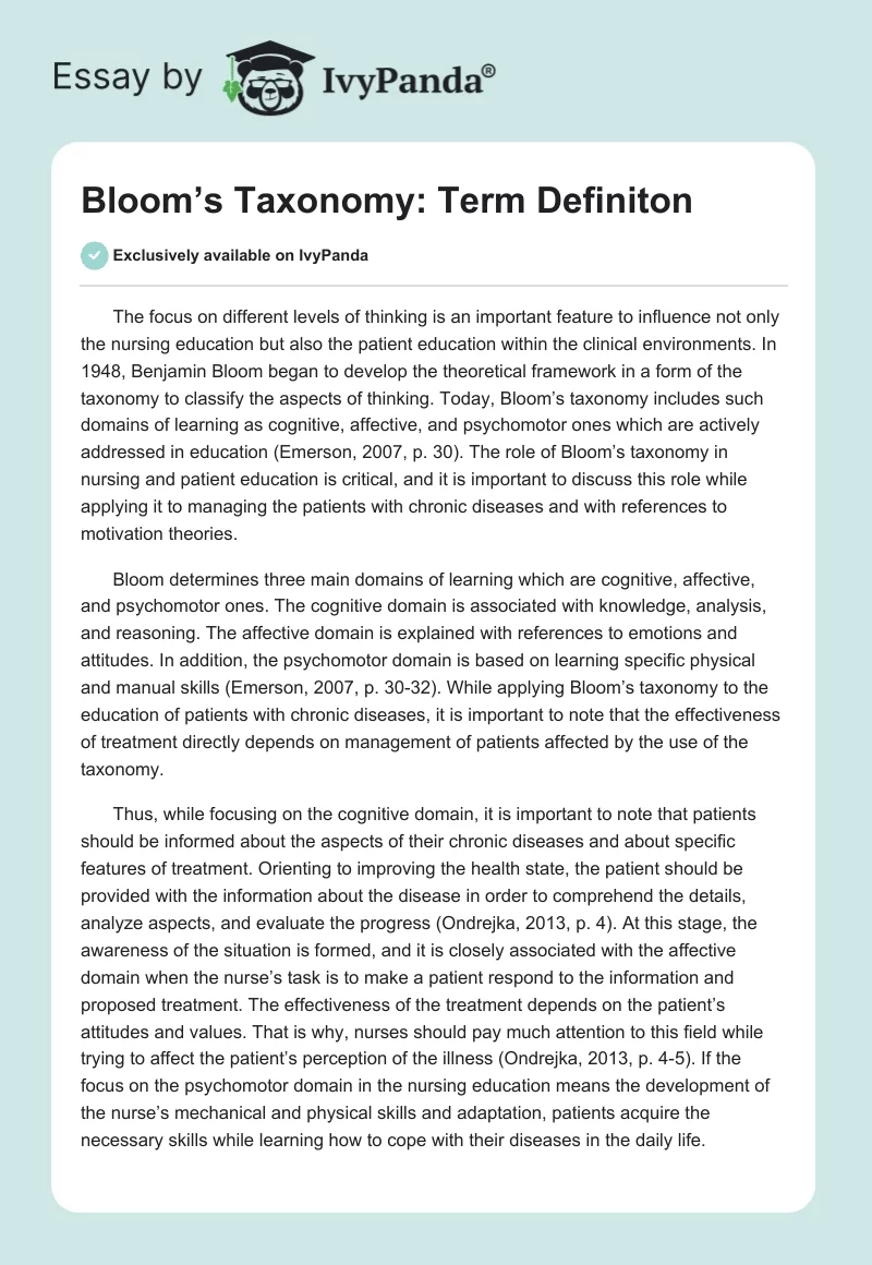 Bloom’s Taxonomy: Term Definiton. Page 1