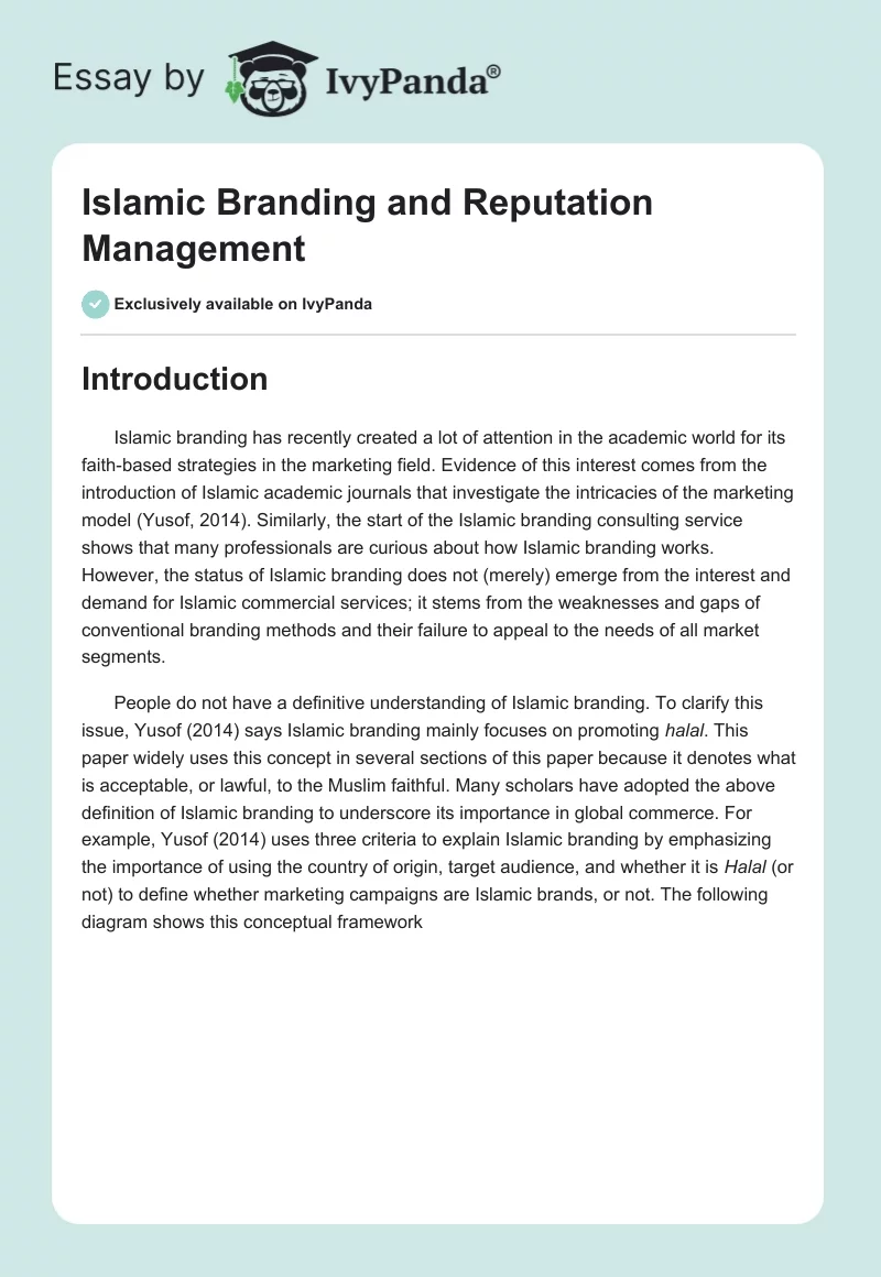 Islamic Branding and Reputation Management. Page 1
