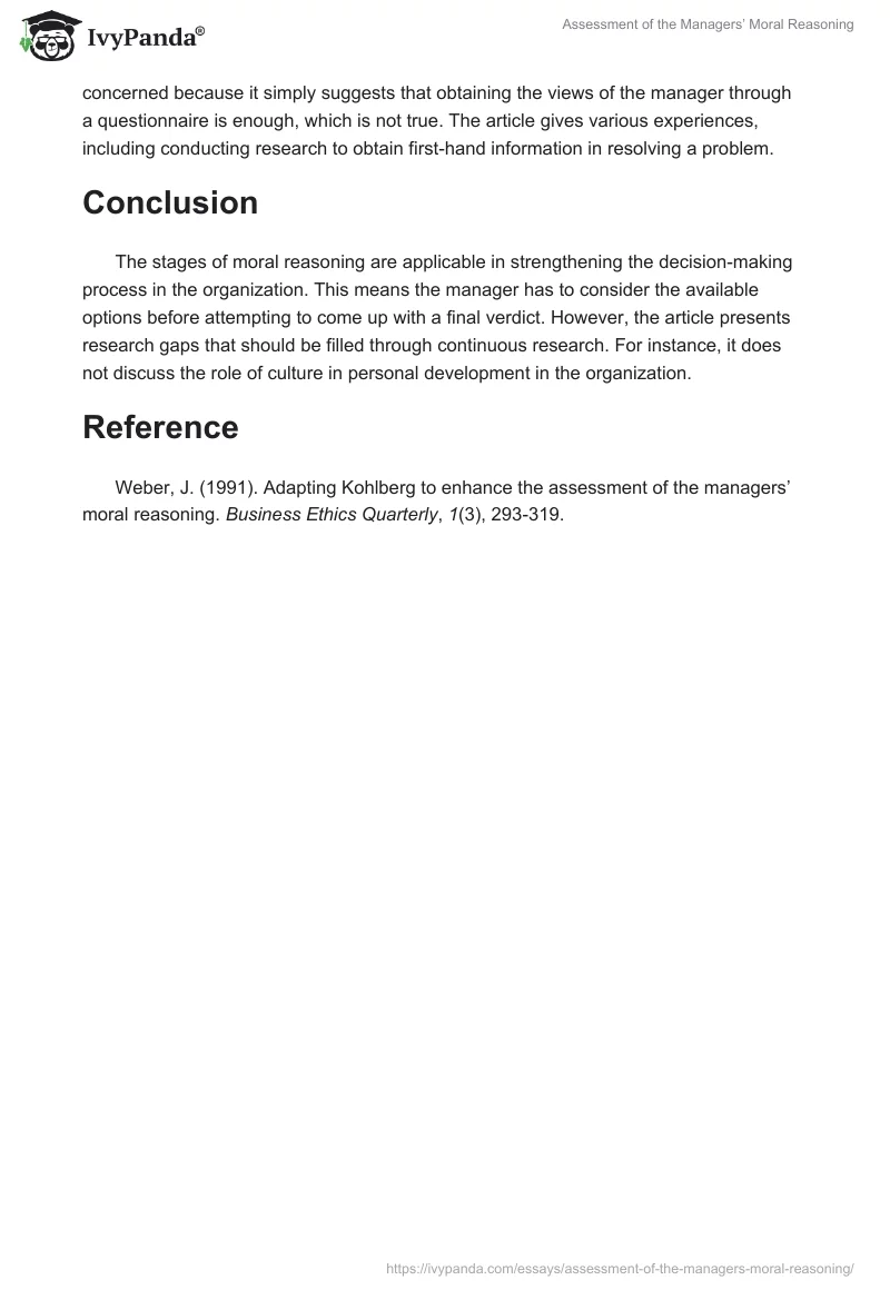 Assessment of the Managers’ Moral Reasoning. Page 3