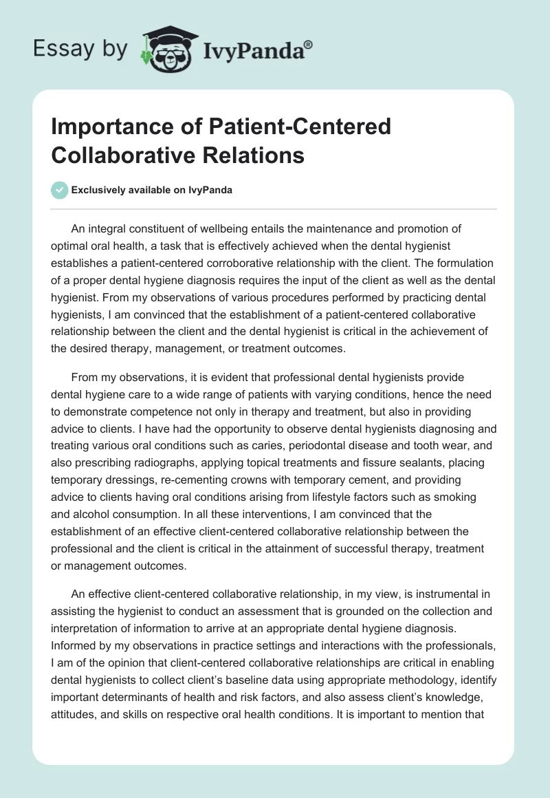 Importance of Patient-Centered Collaborative Relations. Page 1