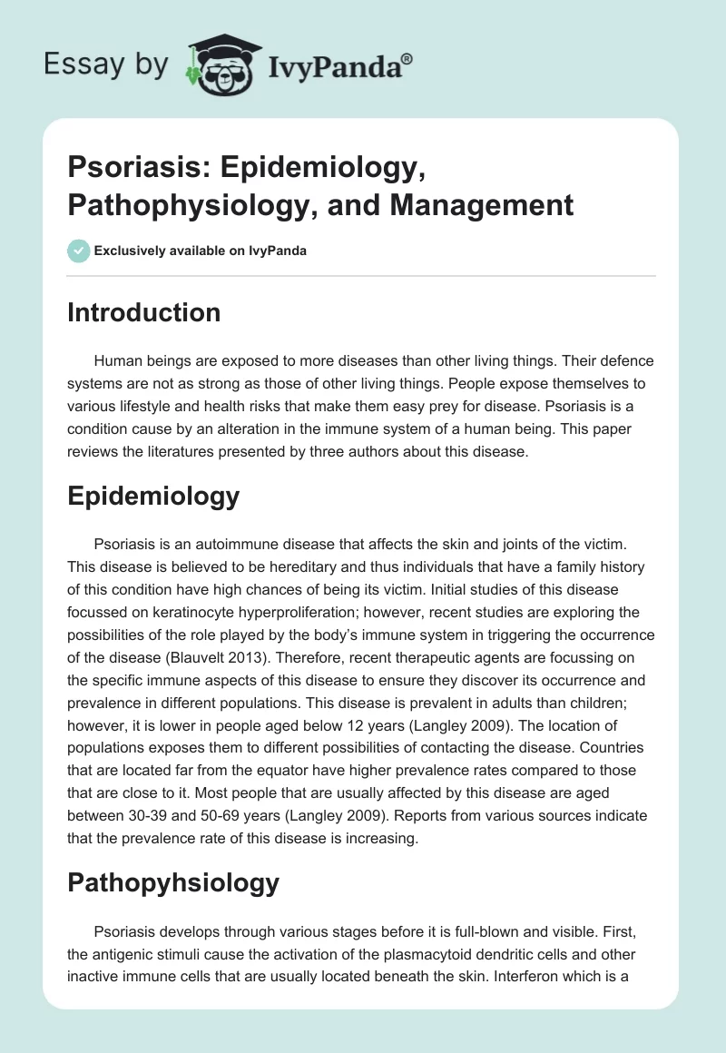 Psoriasis: Epidemiology, Pathophysiology, and Management. Page 1