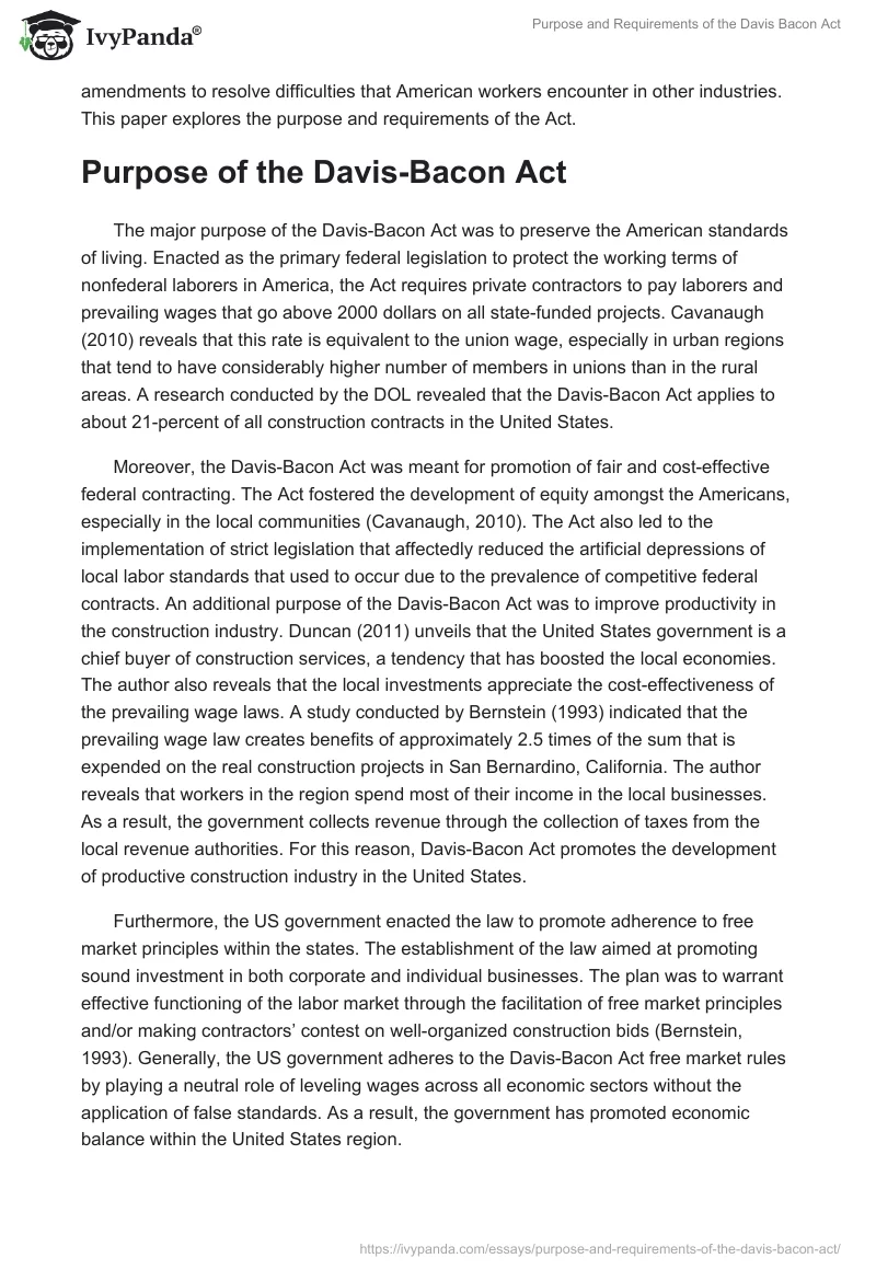 Purpose and Requirements of the Davis Bacon Act. Page 2