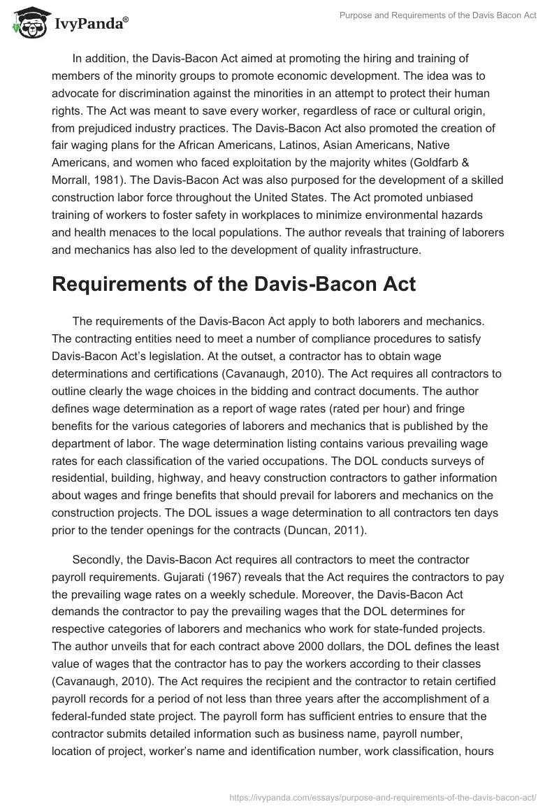 Purpose and Requirements of the Davis Bacon Act. Page 3