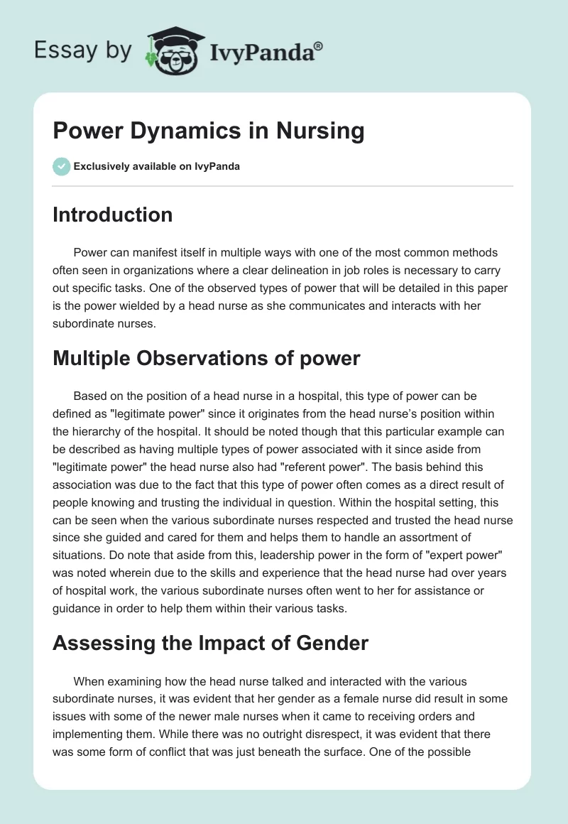 Power Dynamics in Nursing. Page 1