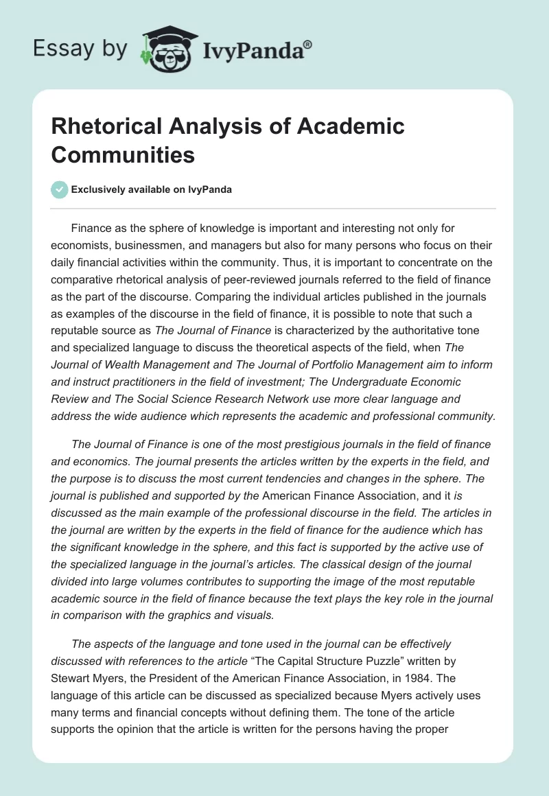 Rhetorical Analysis of Academic Communities. Page 1