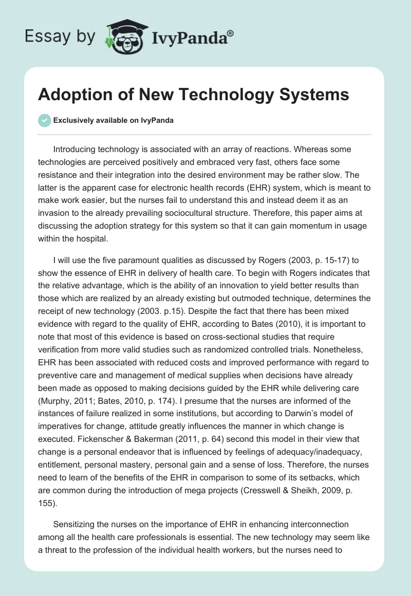 Adoption of New Technology Systems. Page 1