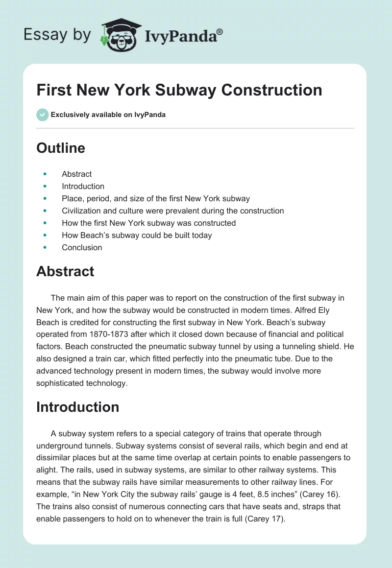 First New York Subway Construction. Page 1
