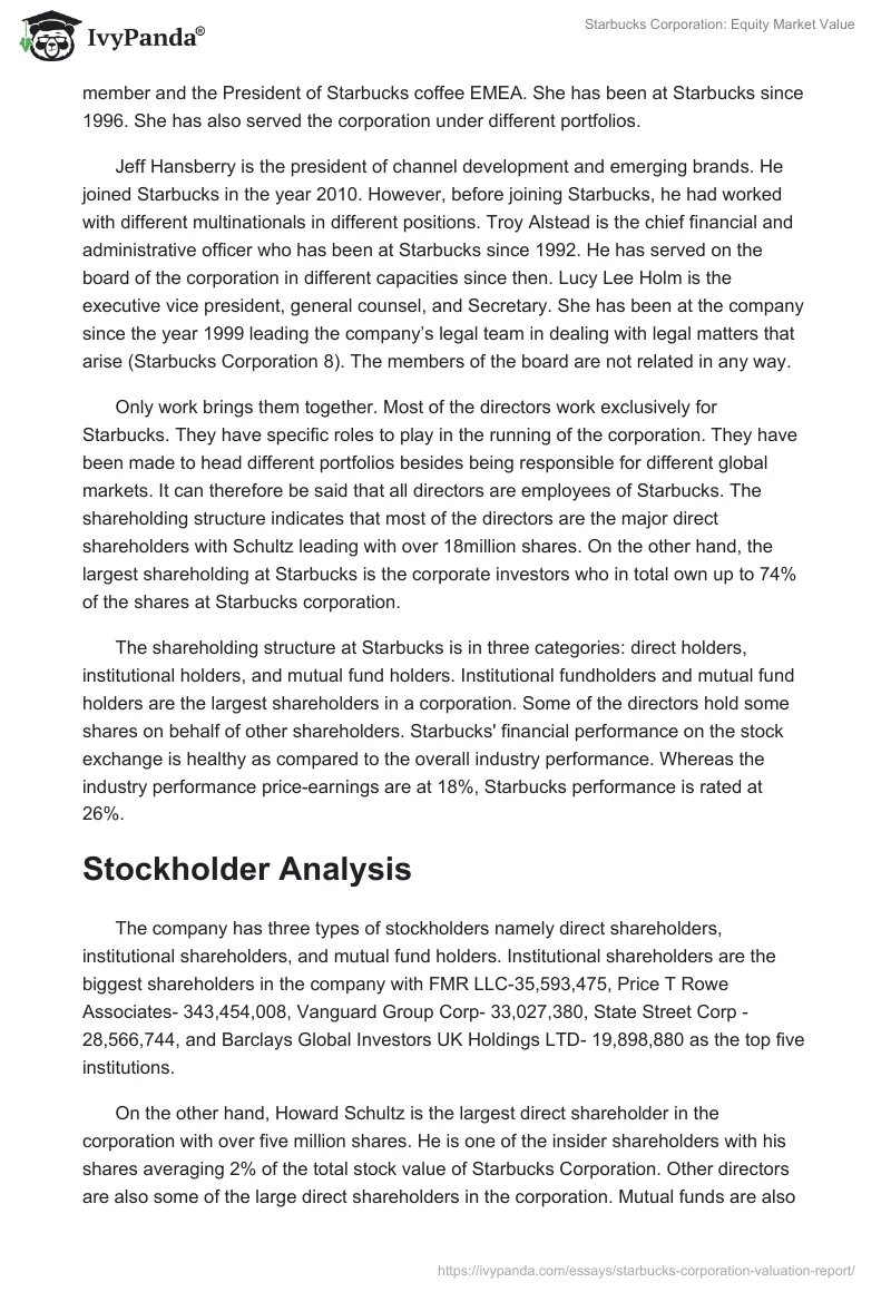 Starbucks Corporation: Equity Market Value. Page 2