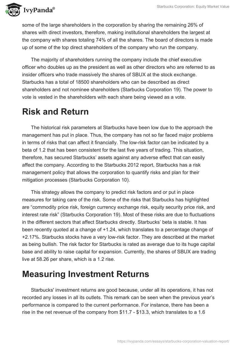 Starbucks Corporation: Equity Market Value. Page 3