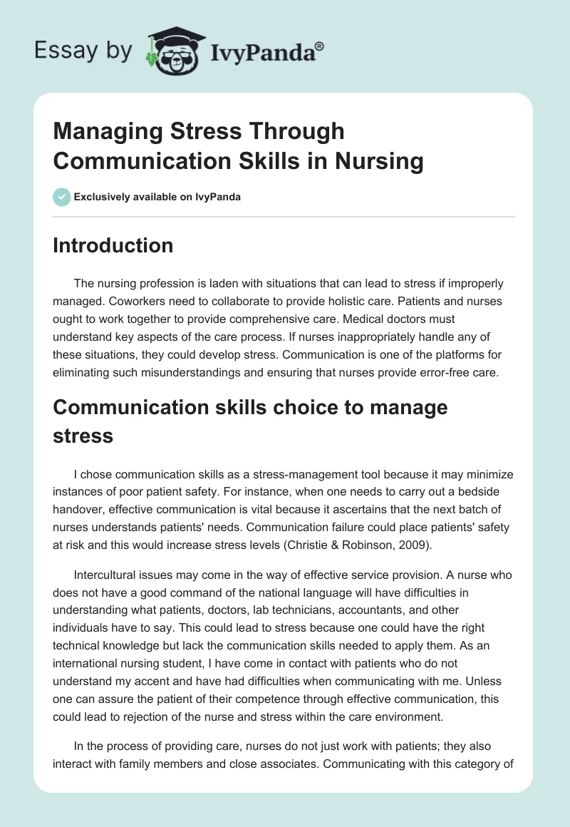 Managing Stress Through Communication Skills in Nursing. Page 1