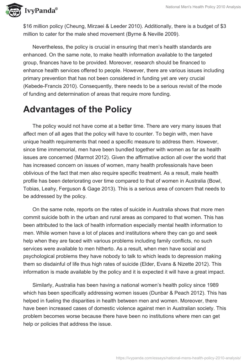 National Men's Health Policy 2010 Analysis. Page 3