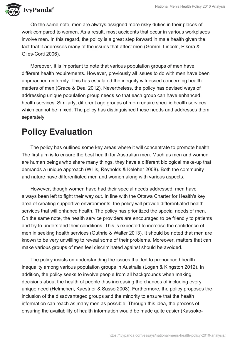 National Men's Health Policy 2010 Analysis. Page 4