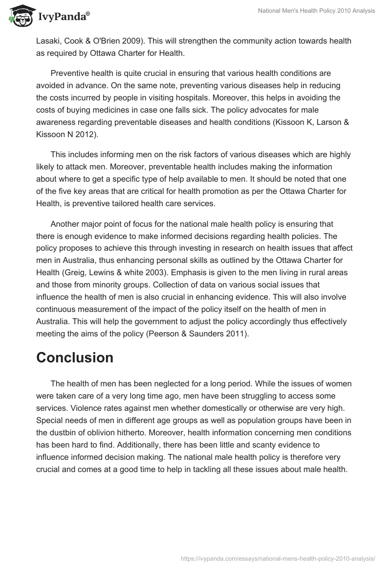National Men's Health Policy 2010 Analysis. Page 5