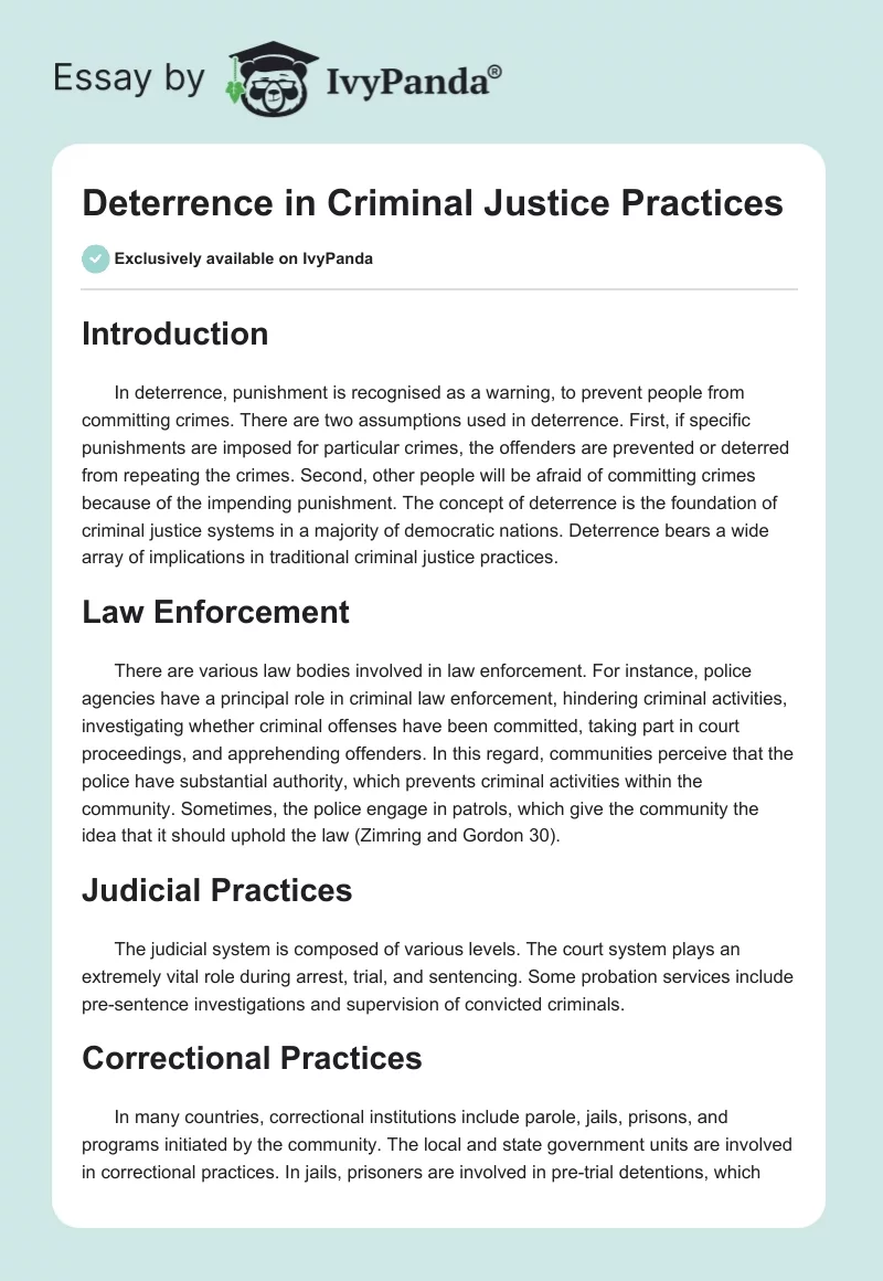 Deterrence in Criminal Justice Practices. Page 1