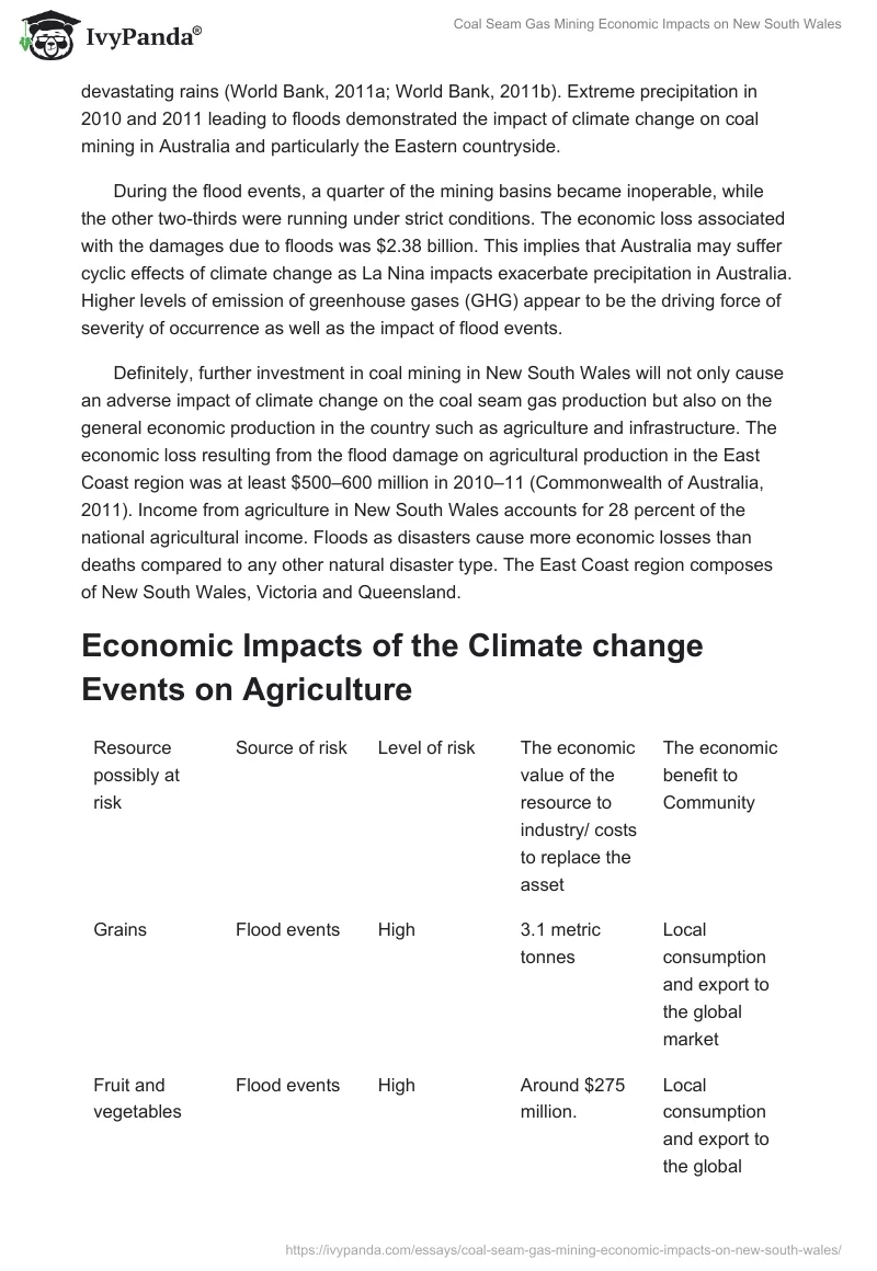 Coal Seam Gas Mining Economic Impacts on New South Wales. Page 2