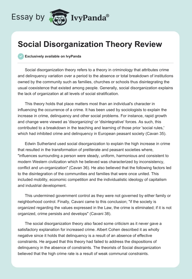 Social Disorganization Theory Review. Page 1