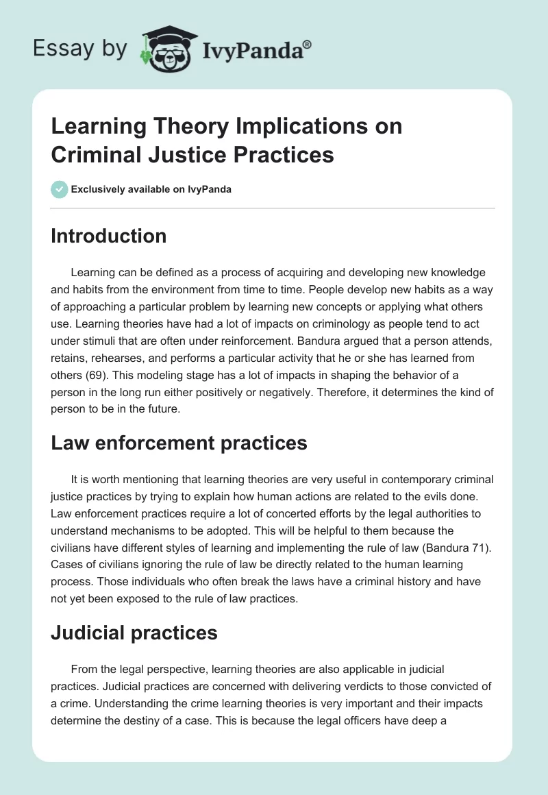 Learning Theory Implications on Criminal Justice Practices. Page 1