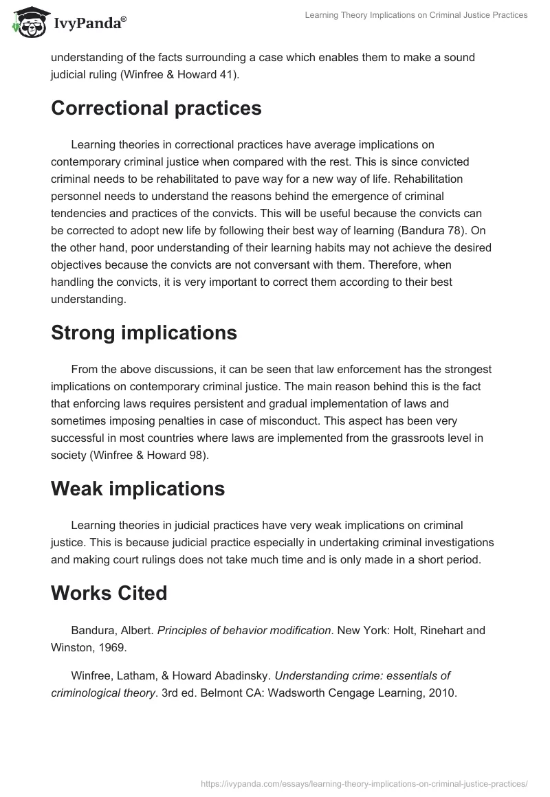 Learning Theory Implications on Criminal Justice Practices. Page 2