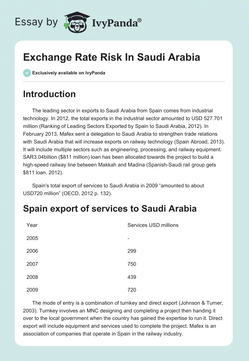 Exchange Rate Risk In Saudi Arabia. Page 1