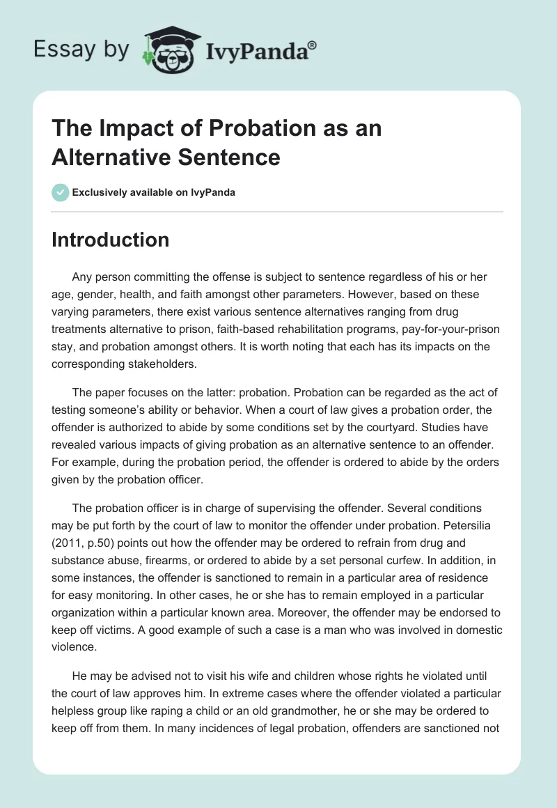 The Impact of Probation as an Alternative Sentence. Page 1