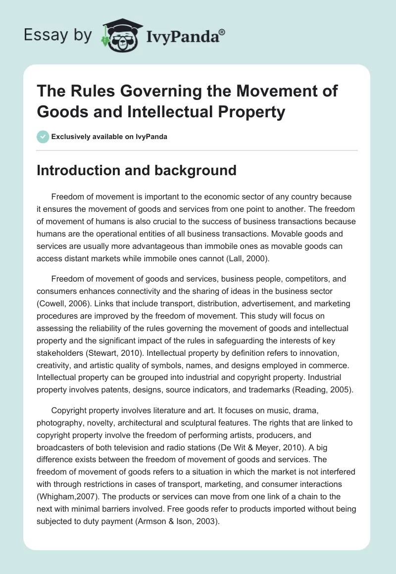 The Rules Governing the Movement of Goods and Intellectual Property. Page 1
