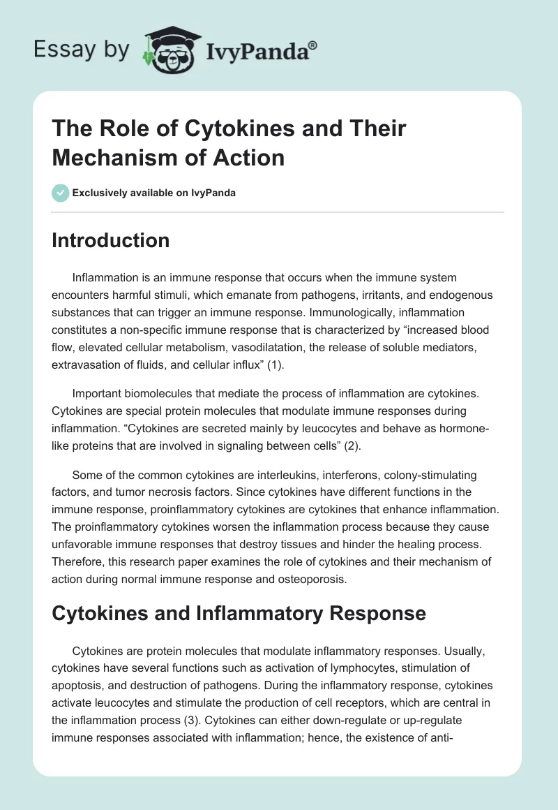 The Role of Cytokines and Their Mechanism of Action. Page 1