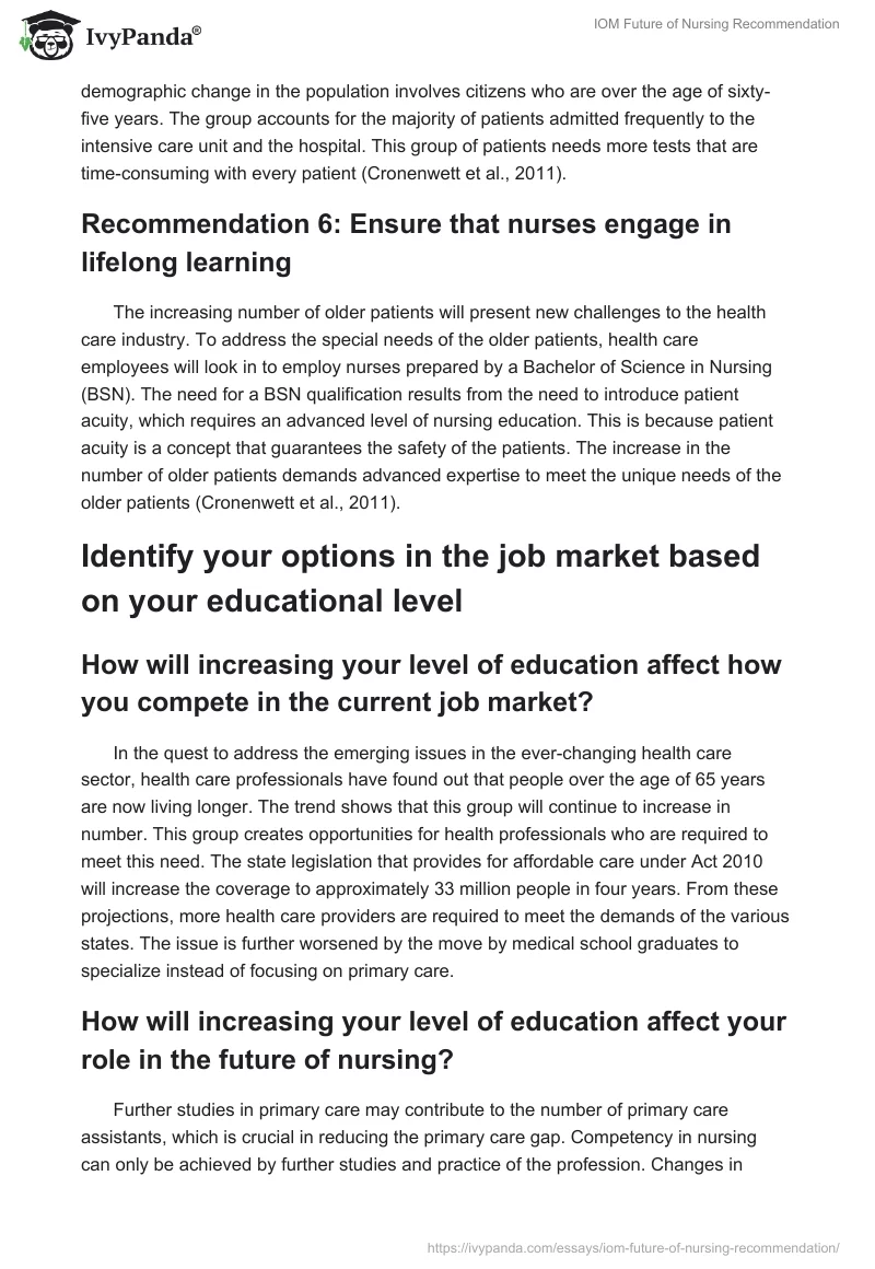 IOM Future of Nursing Recommendation. Page 2