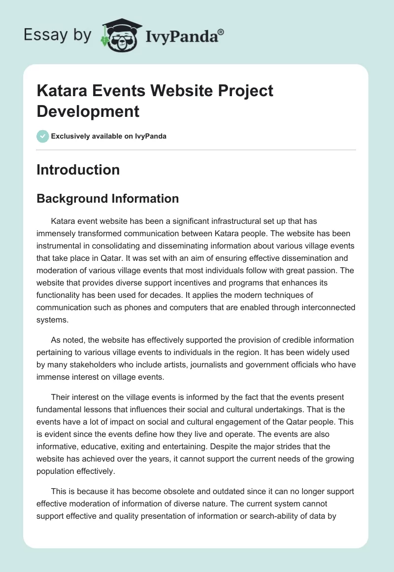 Katara Events Website Project Development. Page 1