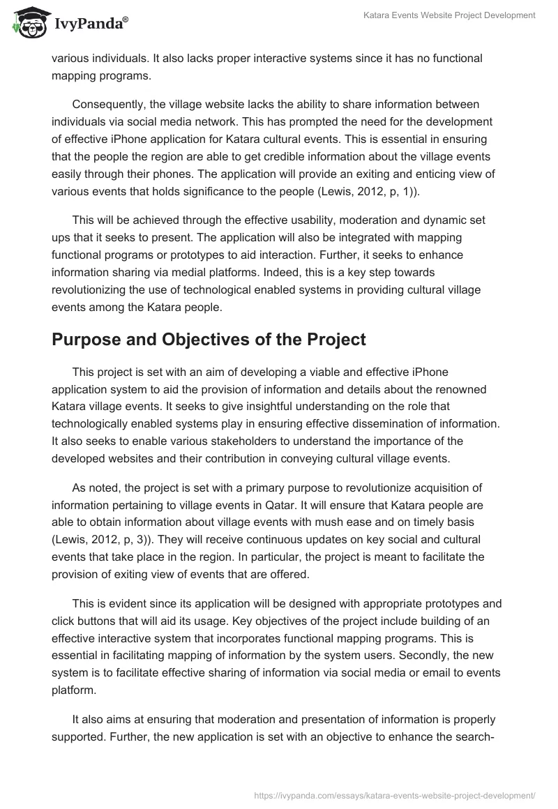 Katara Events Website Project Development. Page 2