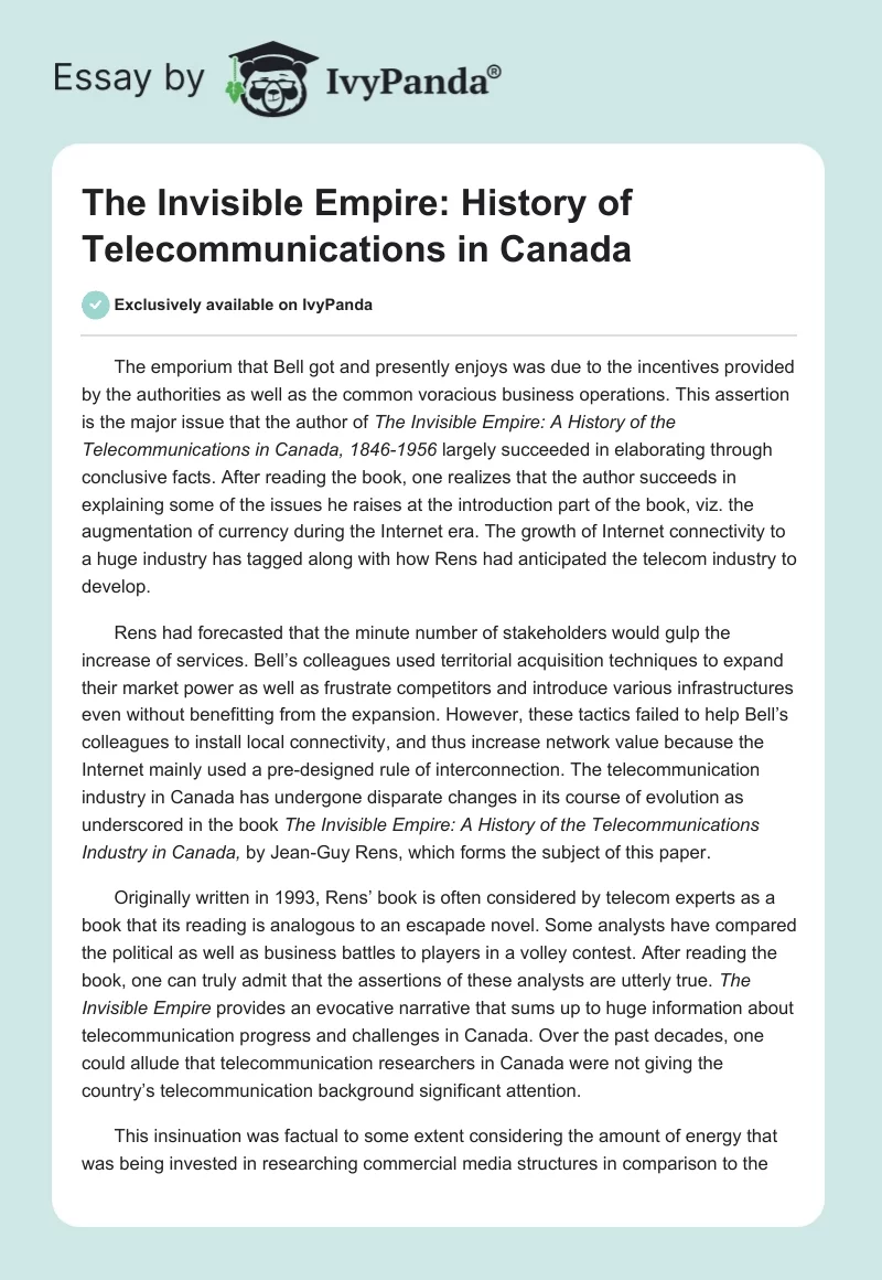 The Invisible Empire: History of Telecommunications in Canada. Page 1