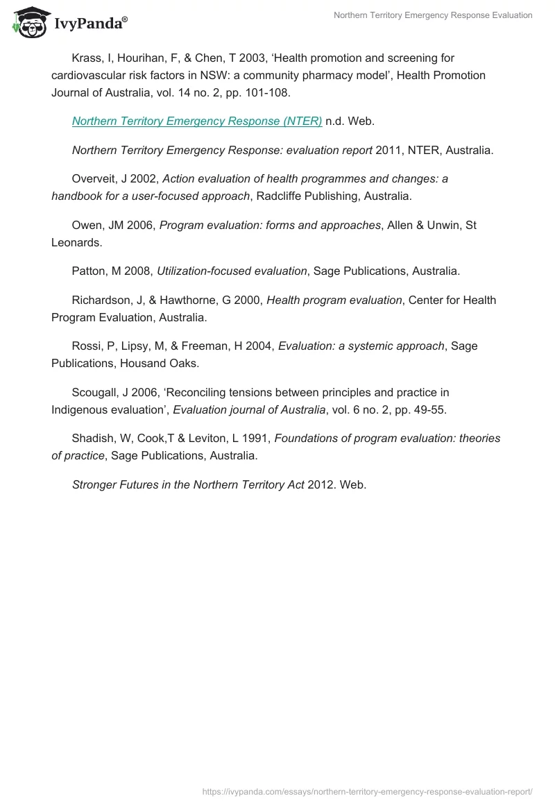 Northern Territory Emergency Response Evaluation. Page 5