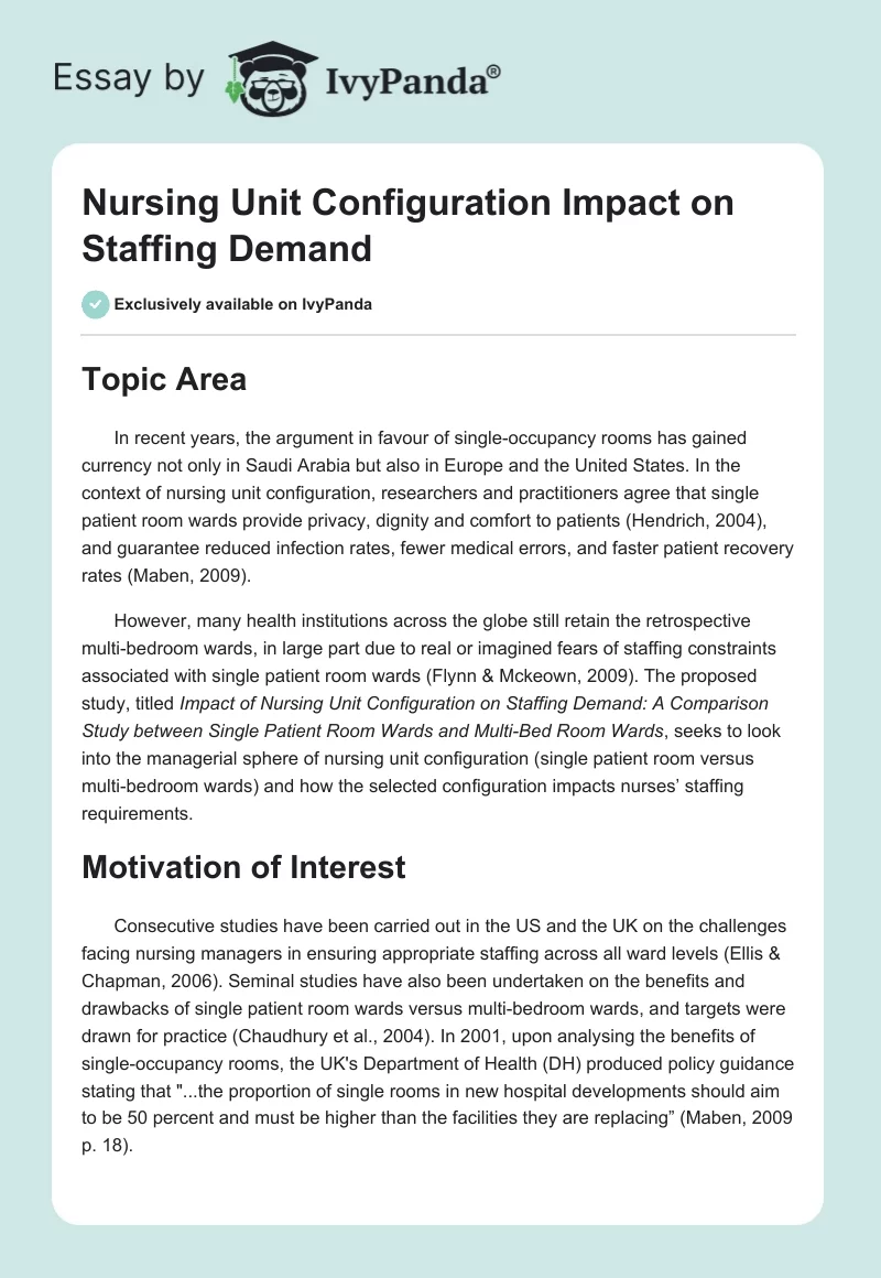 Nursing Unit Configuration Impact on Staffing Demand. Page 1